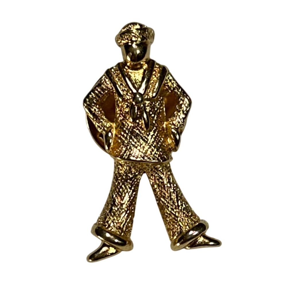 Vintage Monet Gold Tone Sailor Man Figural Pin Nautical Navy Brooch